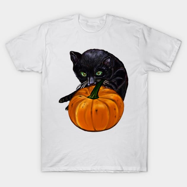 Pumpkin and black cat in Autmn T-Shirt by Artonmytee